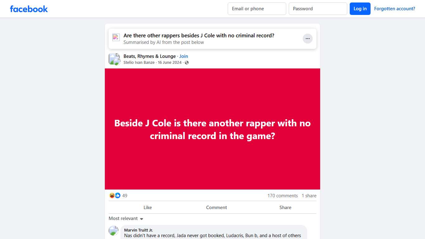 Beats, Rhymes & Lounge | Beside J Cole is there another rapper with no criminal record in the game | Facebook